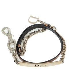 CHRISTIAN DIOR silver metal 2003 STRASS PAVE DOG HOOK CHAIN Belt 85