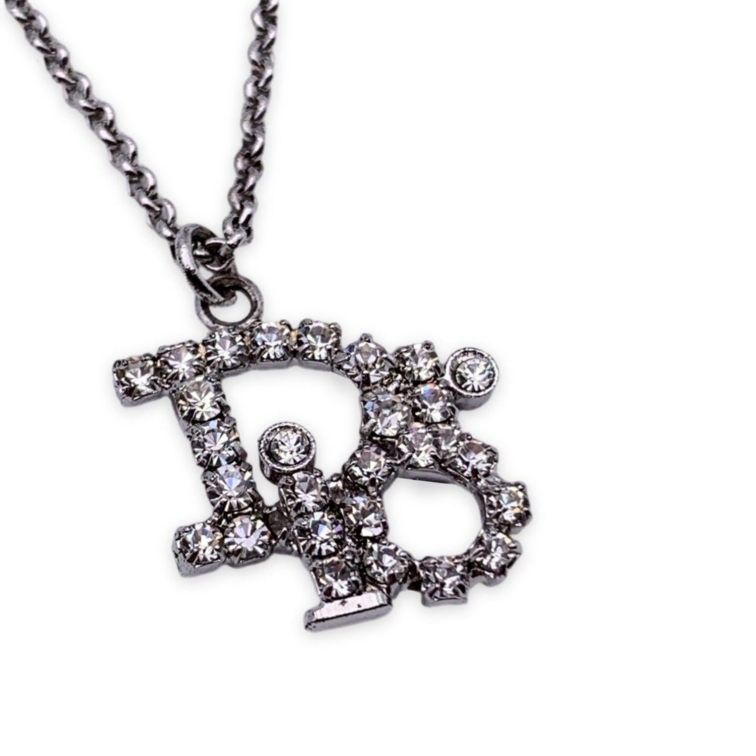 Christian Dior Silver Metal Crystals Oblique Logo Necklace In Excellent Condition In Rome, Rome