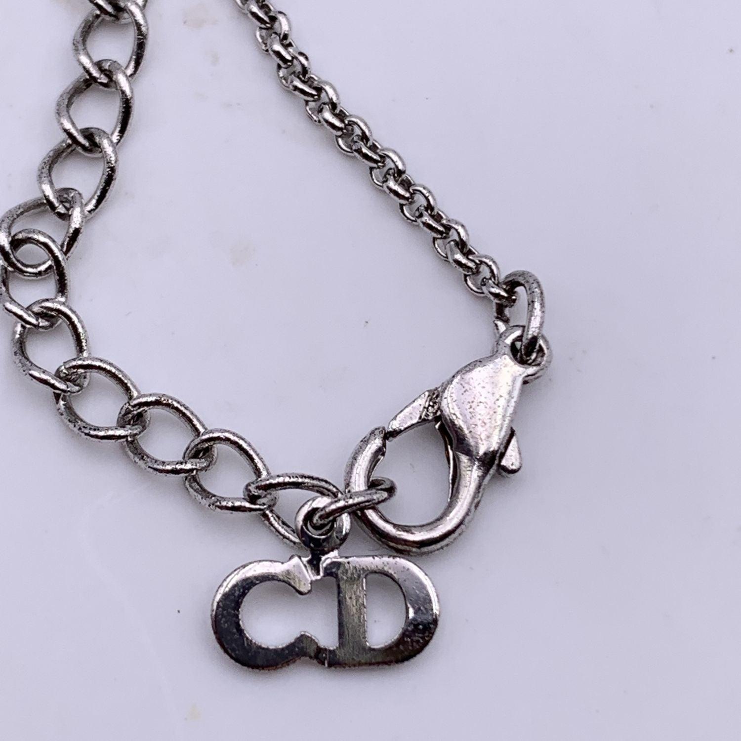 Christian Dior Silver Metal Crystals Oblique Logo Necklace 1