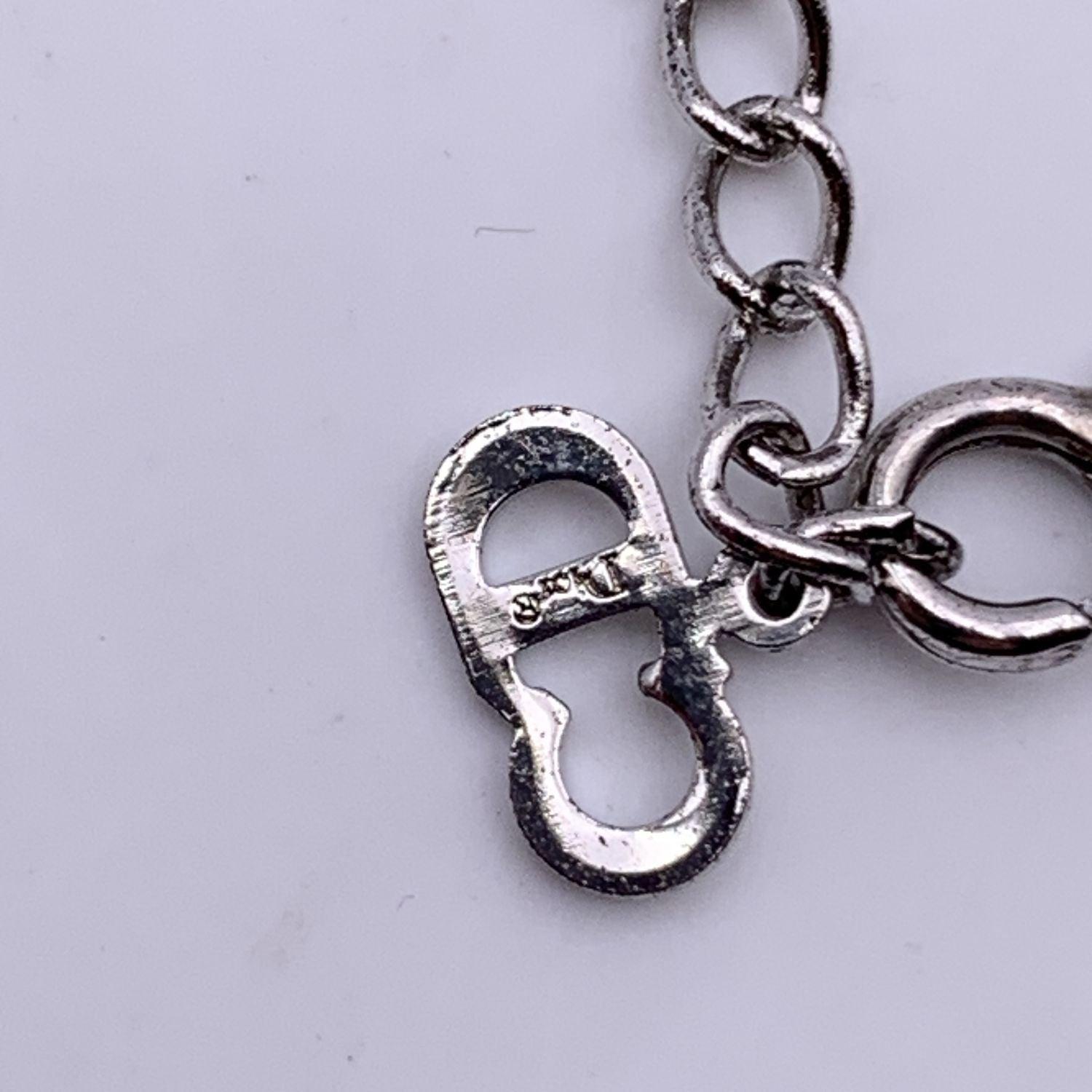 Christian Dior Silver Metal Crystals Oblique Logo Necklace 2