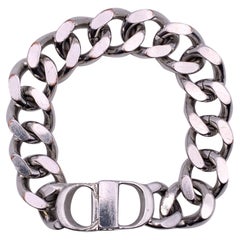 Christian Dior Silber Metall Kubanische Kette Glieder CD Logo-Armband