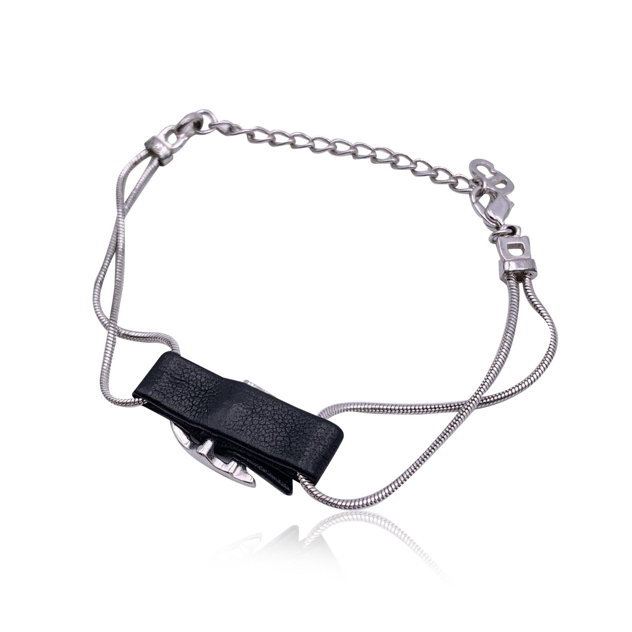 Christian Dior Silver Metal D Buckle Crystals Logo Bracelet In Excellent Condition For Sale In Rome, Rome