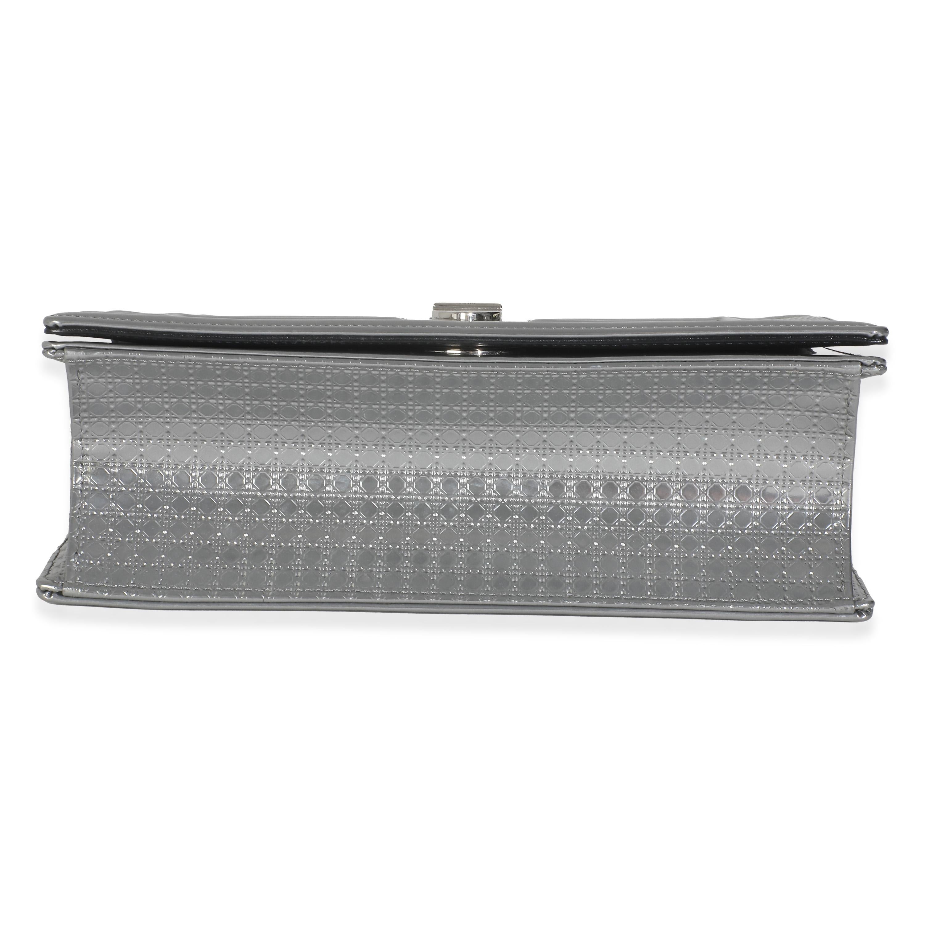 Christian Dior Silver Metallic Micro Cannage Patent Medium Diorama Flap Bag For Sale 3