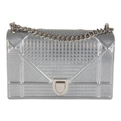 Christian Dior Silver Metallic Micro Cannage Patent Medium Diorama Flap Bag