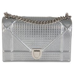 Christian Dior Silver Metallic Micro Cannage Patent Medium Diorama Flap Bag