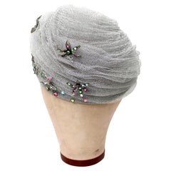 Christian Dior Silver Metallic Tulle Embellished Head Wrap Circa 1960s
