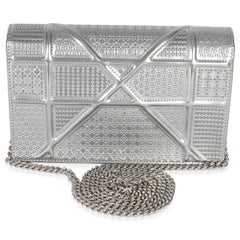 Christian Dior Silver Microcannage Calfskin Diorama Wallet On Chain