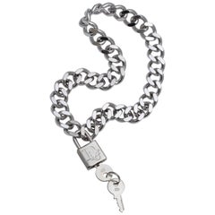 Christian Dior Silver Padlock Necklace with Logo