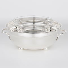 Christian Dior, piatto d'argento e ciotola di caviale in cristallo, circa 1980