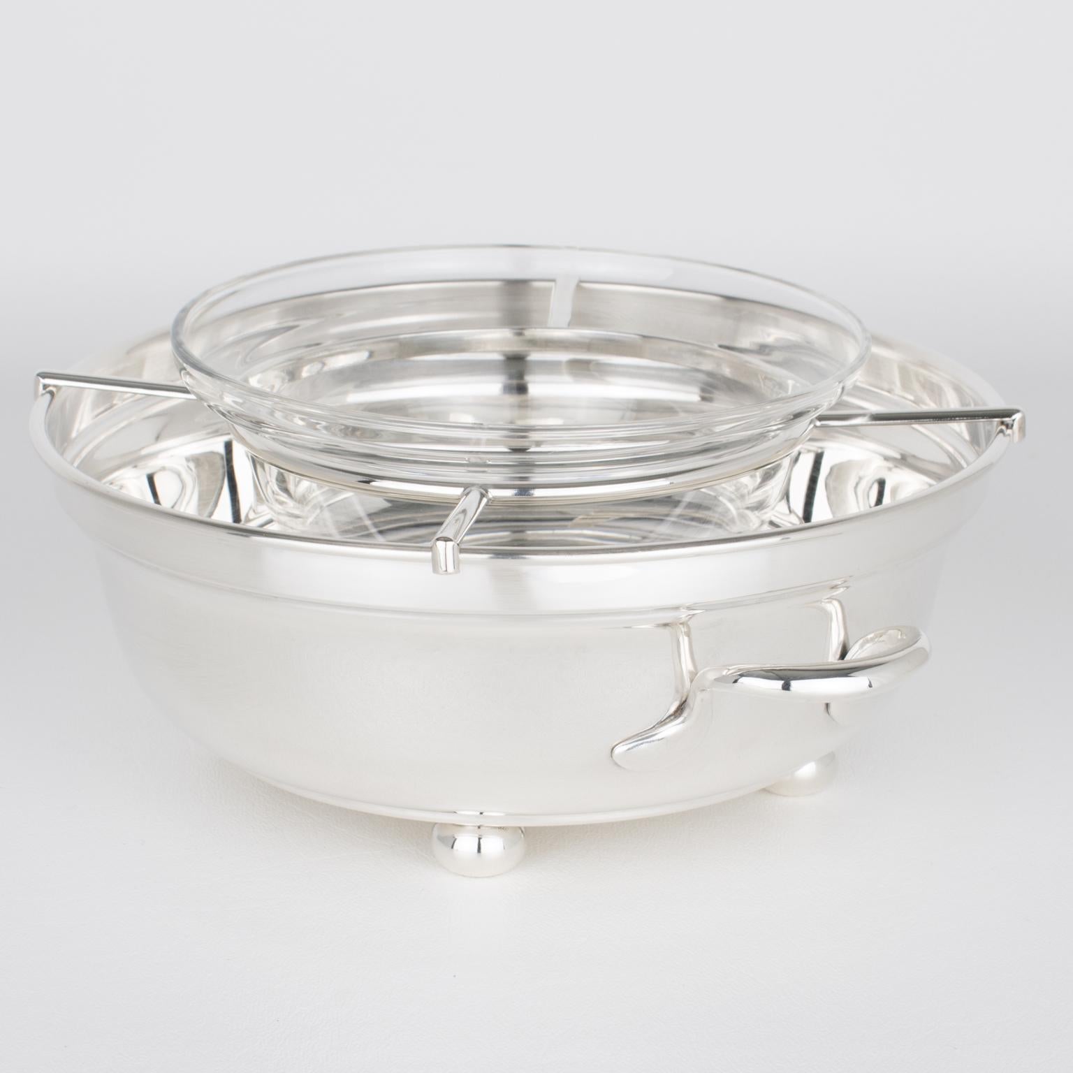 Moderno Christian Dior, piatto d'argento e ciotola di caviale in cristallo, circa 1980 in vendita