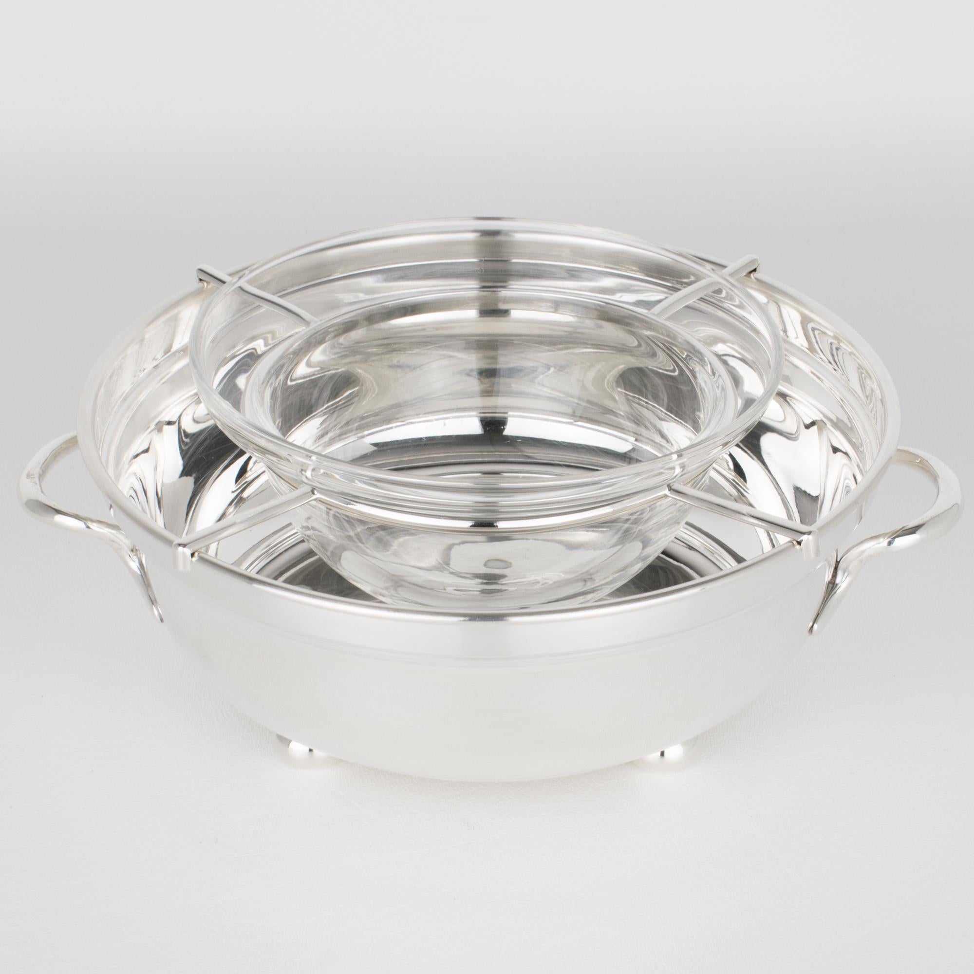 Francese Christian Dior, piatto d'argento e ciotola di caviale in cristallo, circa 1980 in vendita