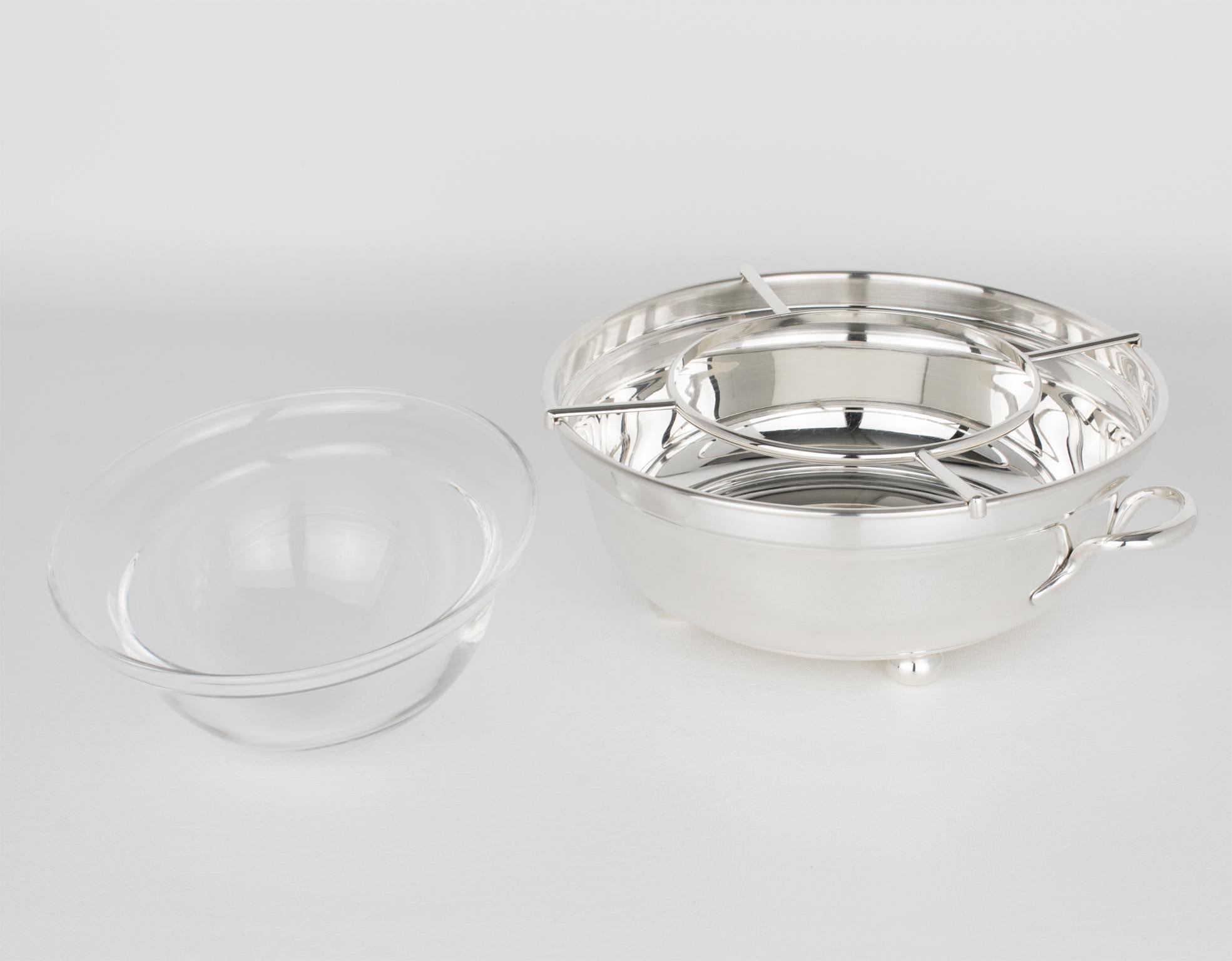 Christian Dior, piatto d'argento e ciotola di caviale in cristallo, circa 1980 In condizioni ottime in vendita a Atlanta, GA