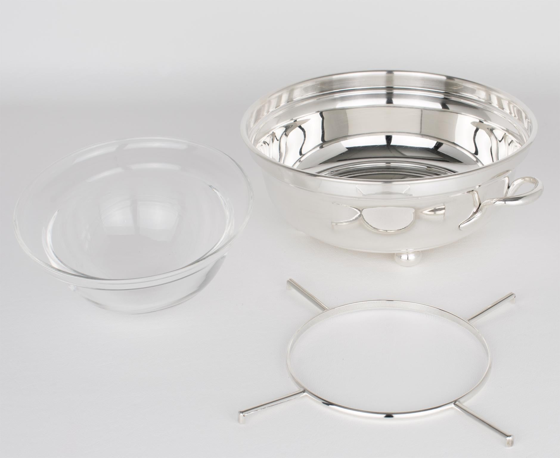 Fine XX secolo Christian Dior, piatto d'argento e ciotola di caviale in cristallo, circa 1980 in vendita