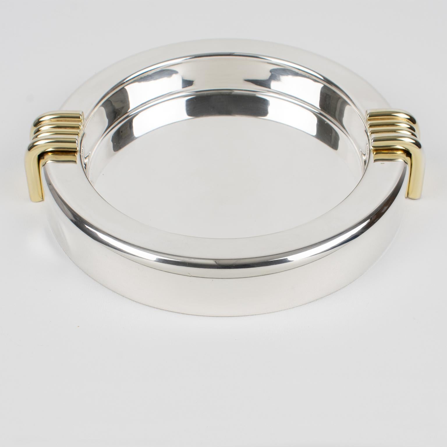 Mid-Century Modern Christian Dior Silver Plate and Gold Plate Cigar Ashtray Vide Poche Catchall For Sale