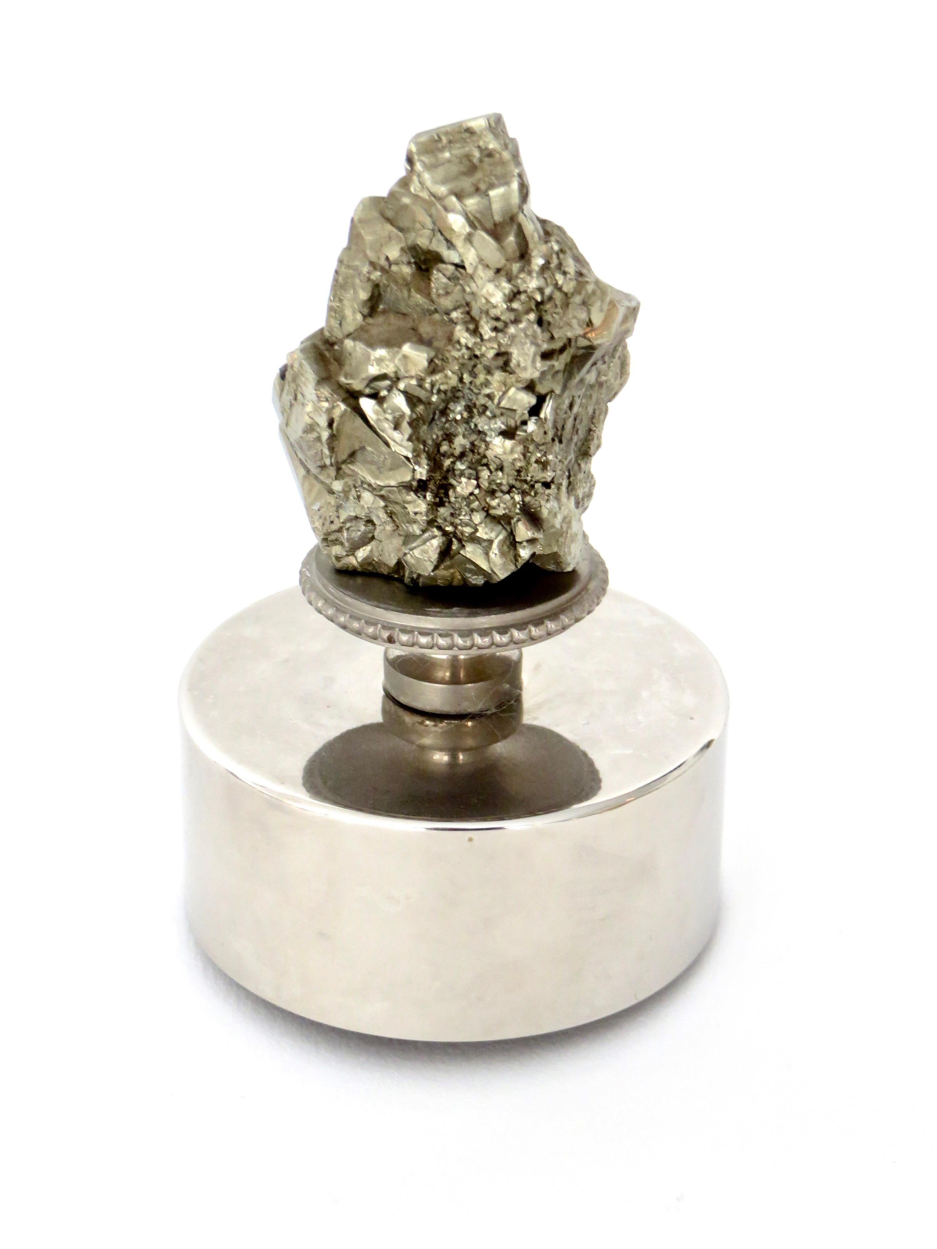 French Christian Dior Silver Plate Carafe Stopper Natural Pyrite Specimen Decoration