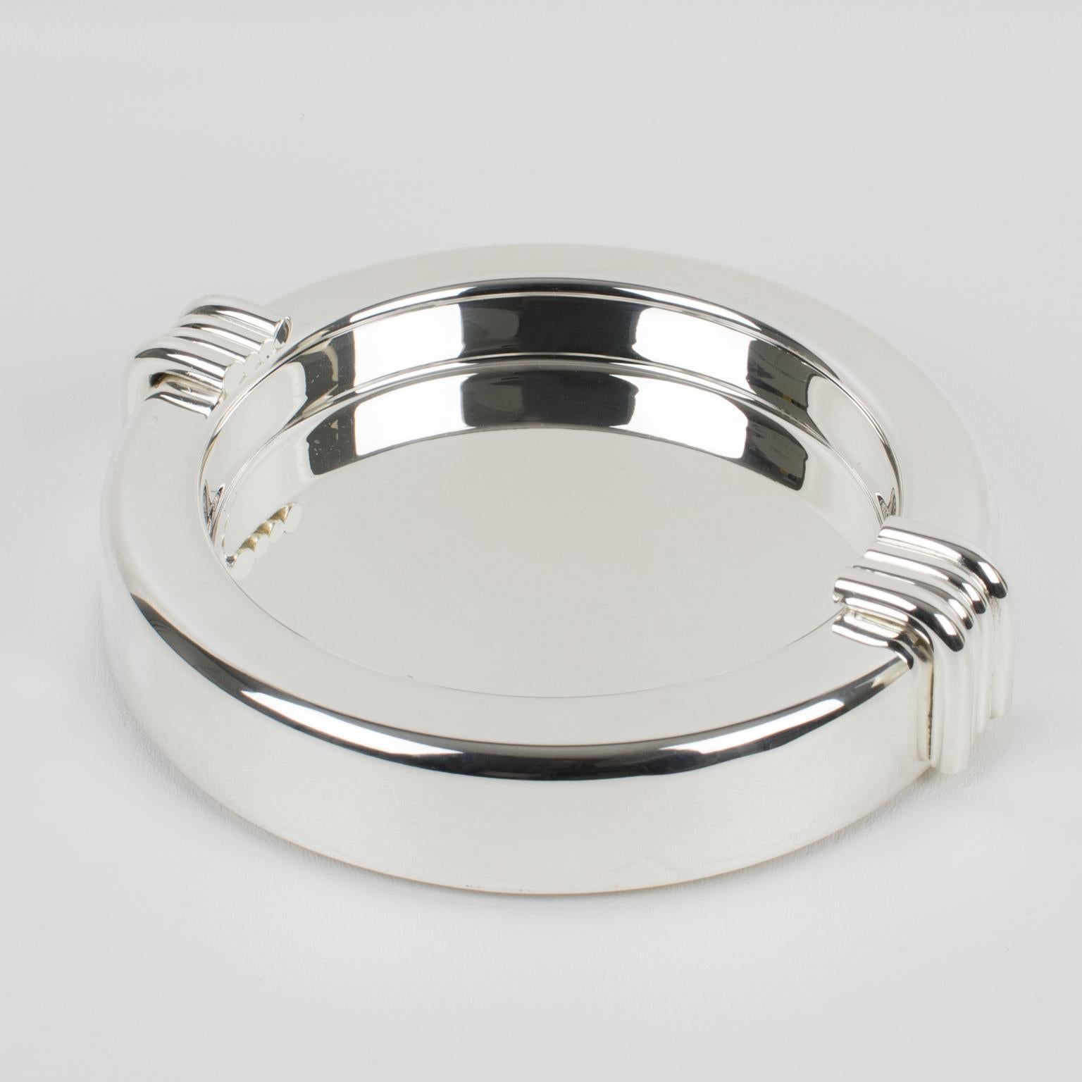 Elegant Christian Dior, Paris modernist large cigar ashtray or desk accessory. This silverplate sophisticated catchall features an iconic streamlined design with clean lines. Marked underside: Christian Dior. Still in its original 1970s branded gift