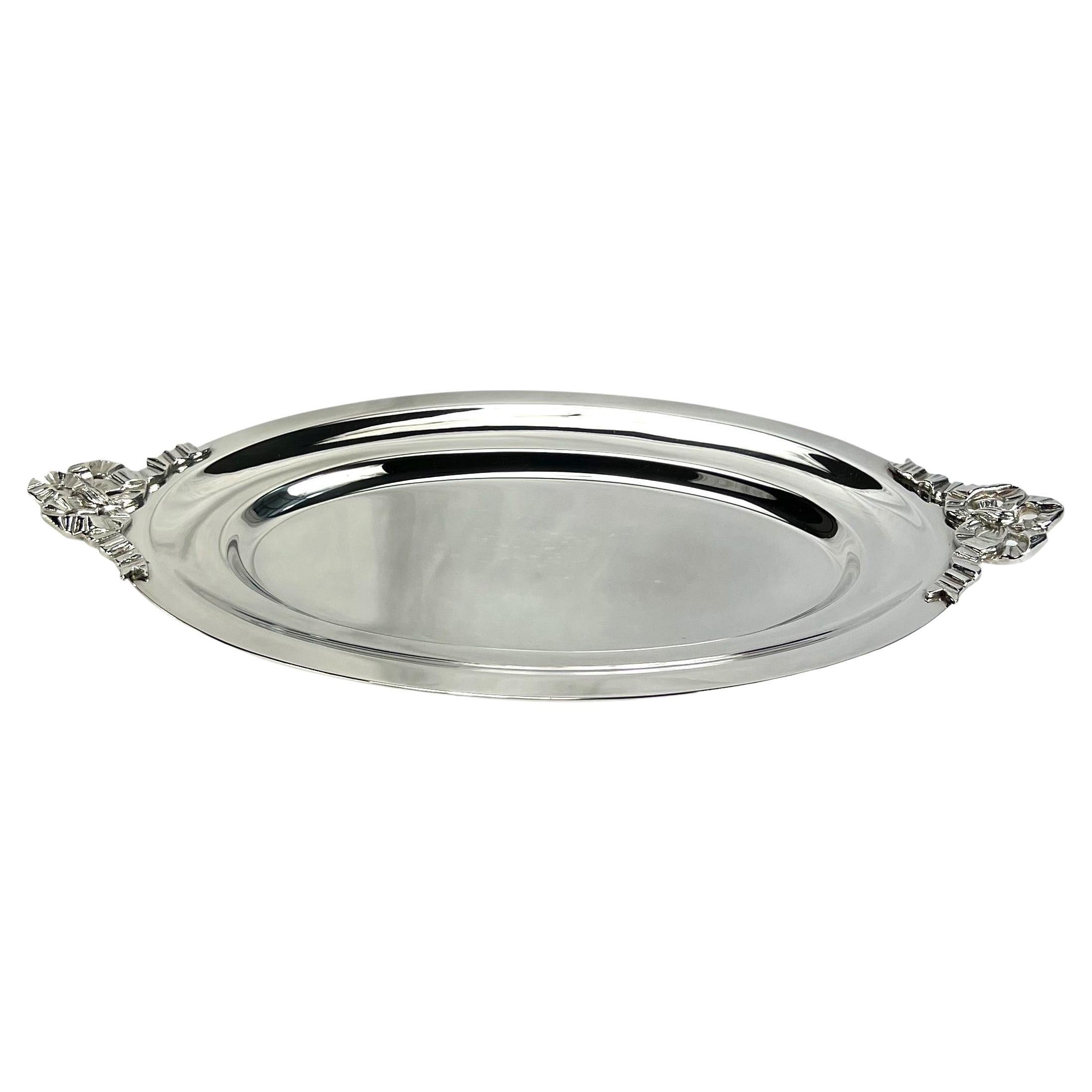 Christian Dior Silver-Plate Ribbon Accented Vintage Decorative Serving Plate For Sale