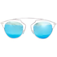 CHRISTIAN DIOR silver SO REAL Sunglasses mirrored blue Lenses I187R