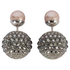 CHRISTIAN DIOR silver-tone CRYSTAL & PEARL TRIBALES Earrings