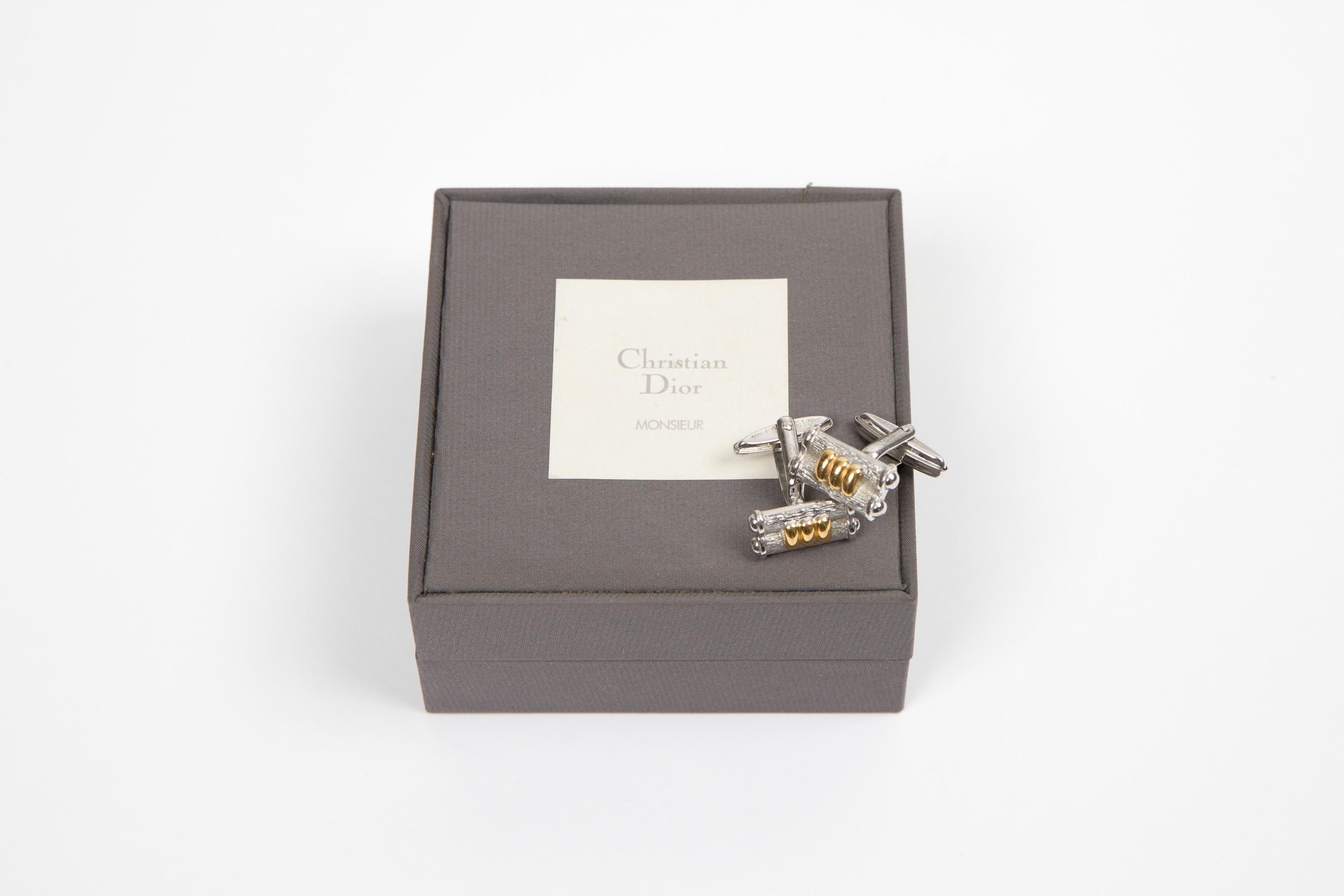 Boutons de manchette Christian Dior Silver Tone Bon état - En vente à Paris, FR