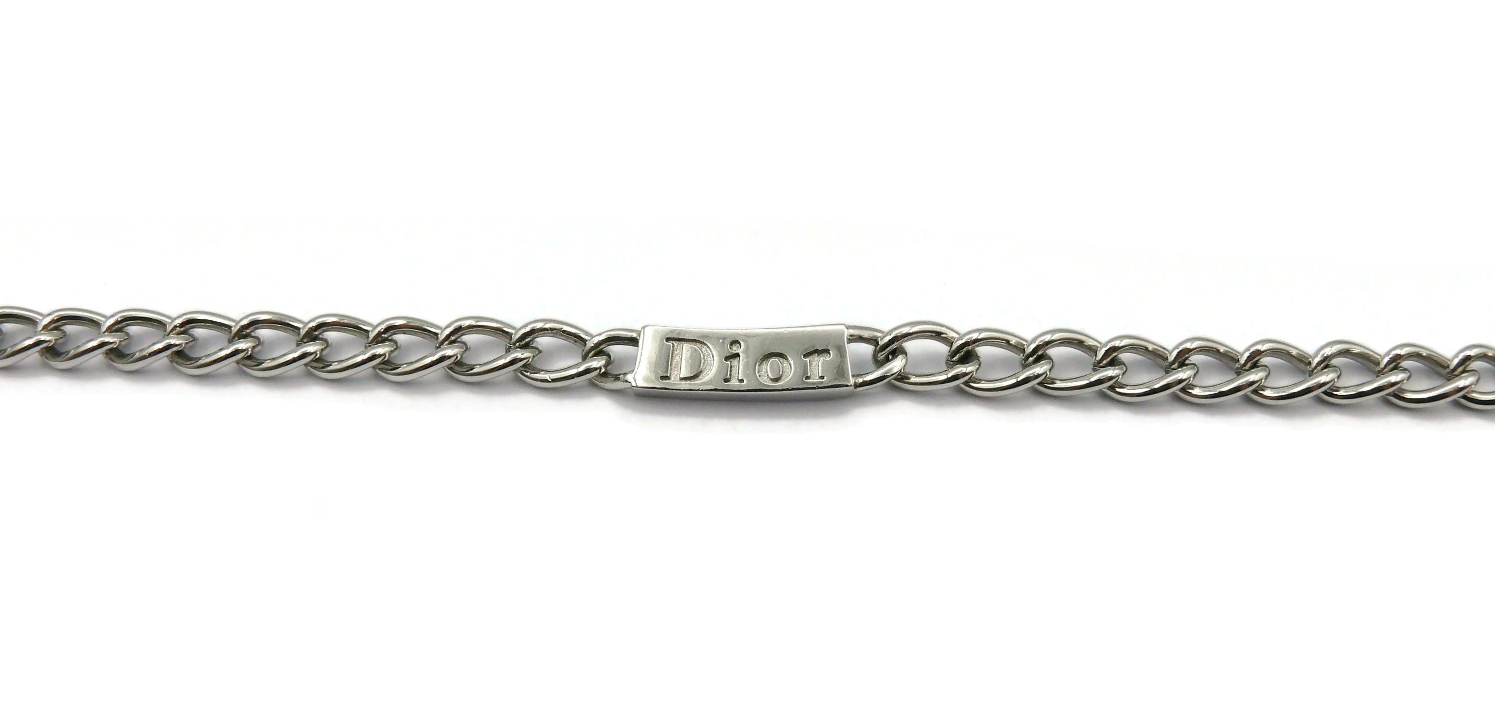 CHRISTIAN DIOR Silver Tone ID Tag Curb Necklace In Good Condition In Nice, FR