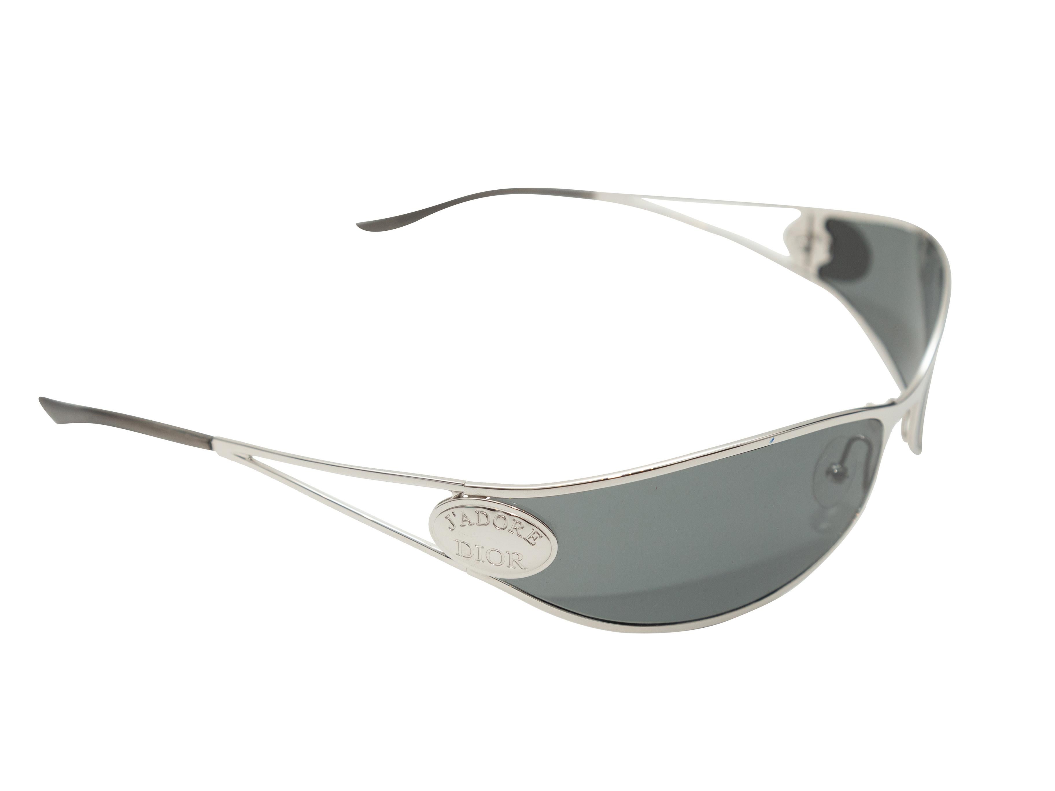 Product Details: Vintage silver metal wrap sunglasses by Christian Dior. Grey tinted lenses. 1.25