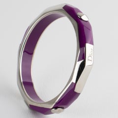 Christian Dior Silvered Metal and Plum Purple Resin Bracelet Bangle