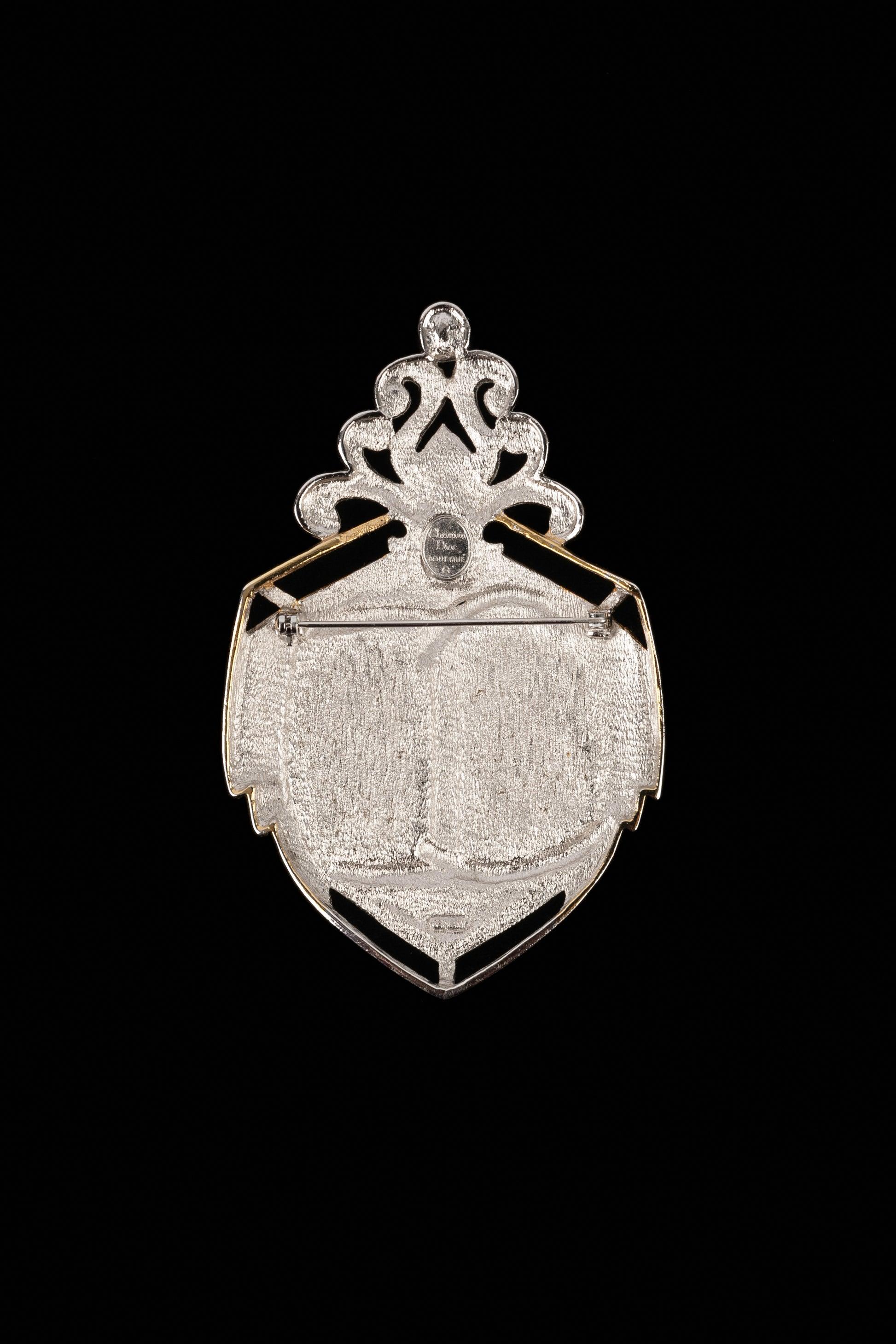 Christian Dior Silvery and Golden Metal Brooch In Excellent Condition For Sale In SAINT-OUEN-SUR-SEINE, FR