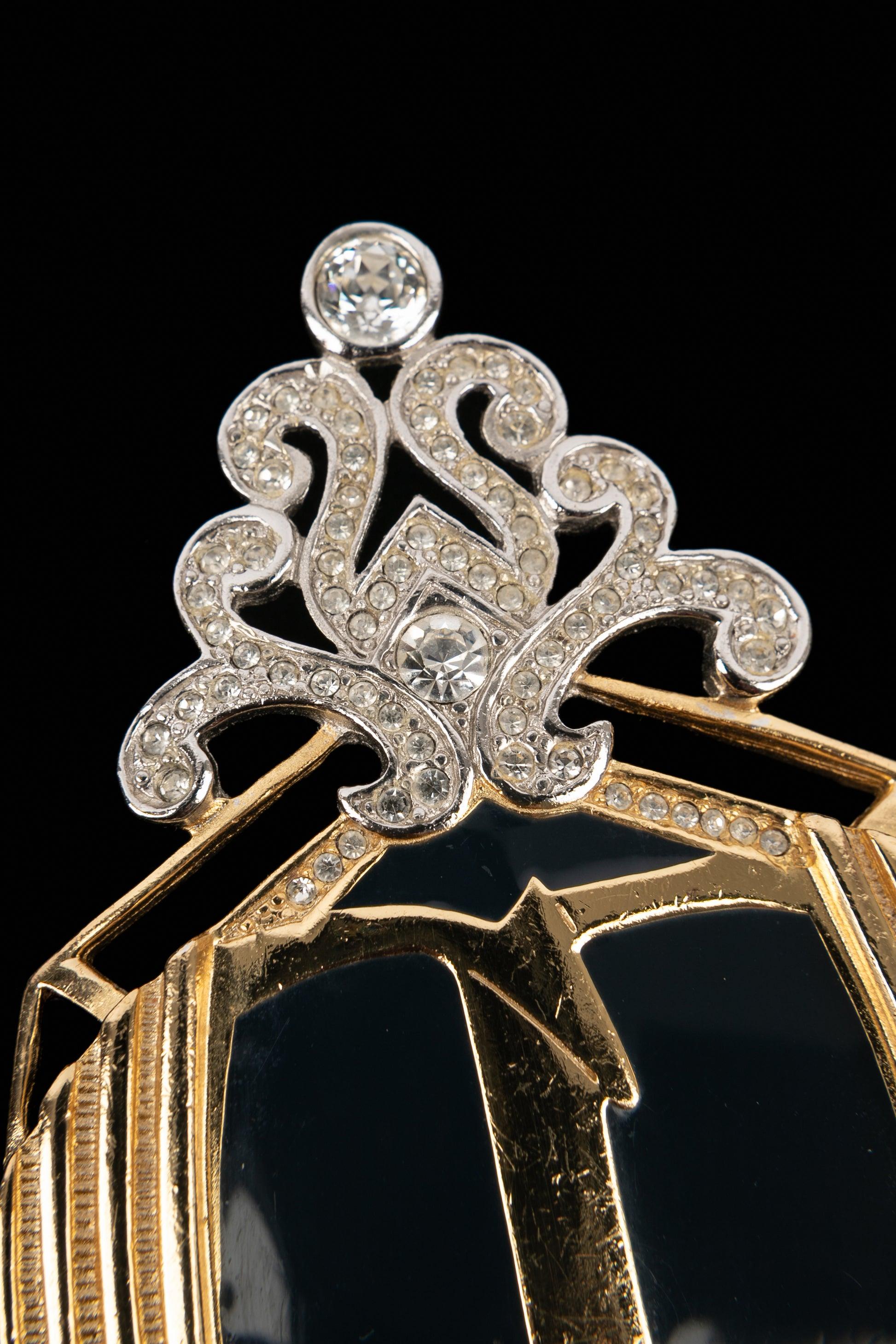 Women's Christian Dior Silvery and Golden Metal Brooch For Sale
