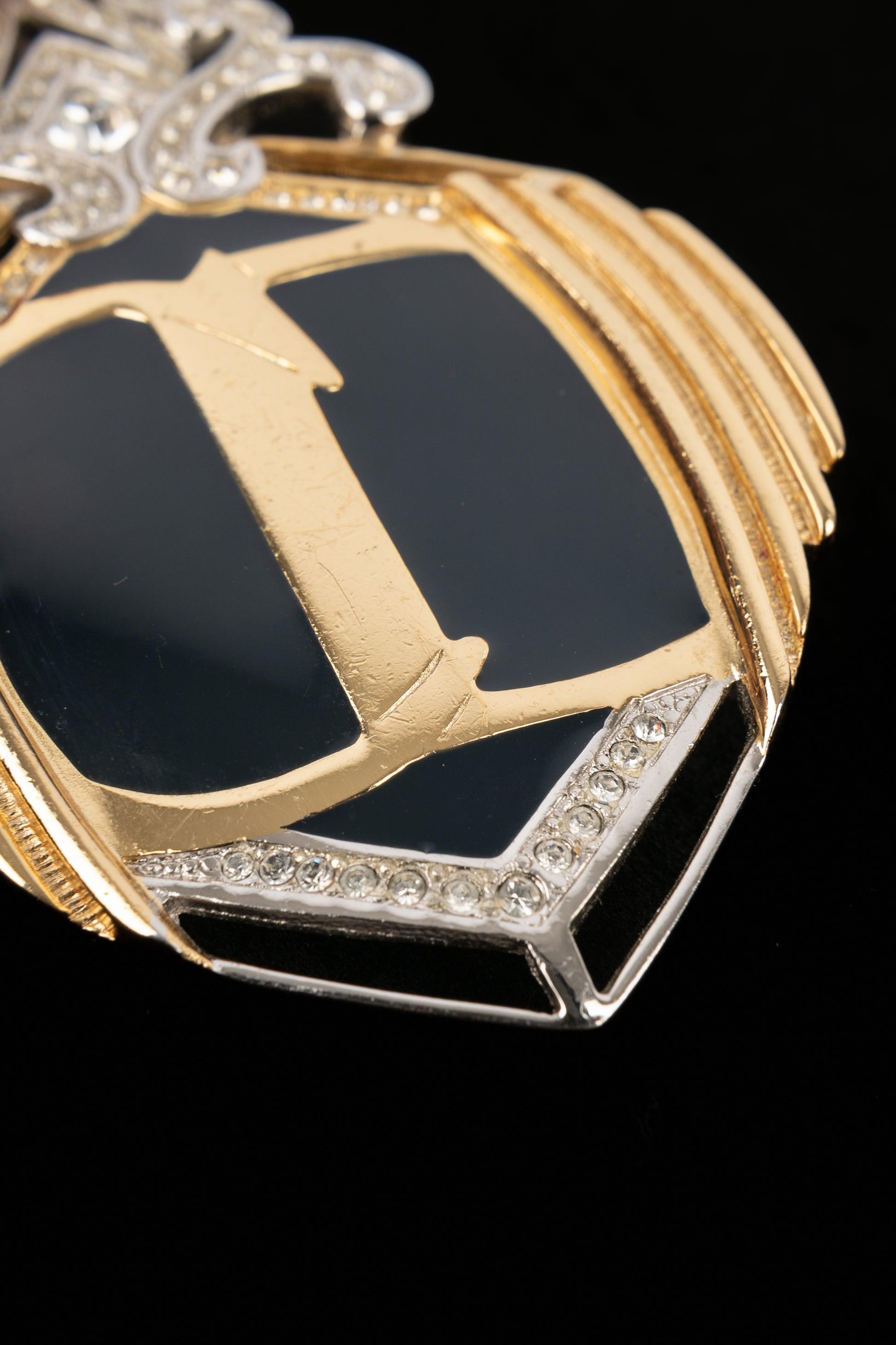 Christian Dior Silvery and Golden Metal Brooch For Sale 1