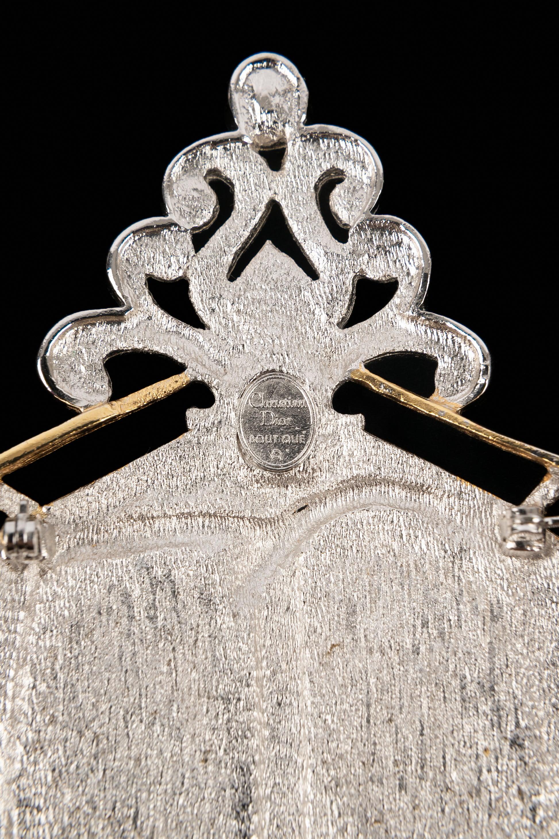 Christian Dior Silvery and Golden Metal Brooch For Sale 2