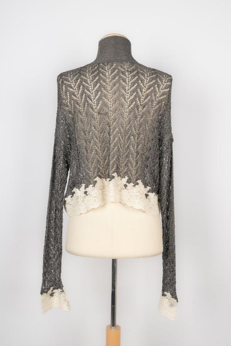 Christian Dior Silvery and Grey Lurex Mesh Top In Good Condition In SAINT-OUEN-SUR-SEINE, FR