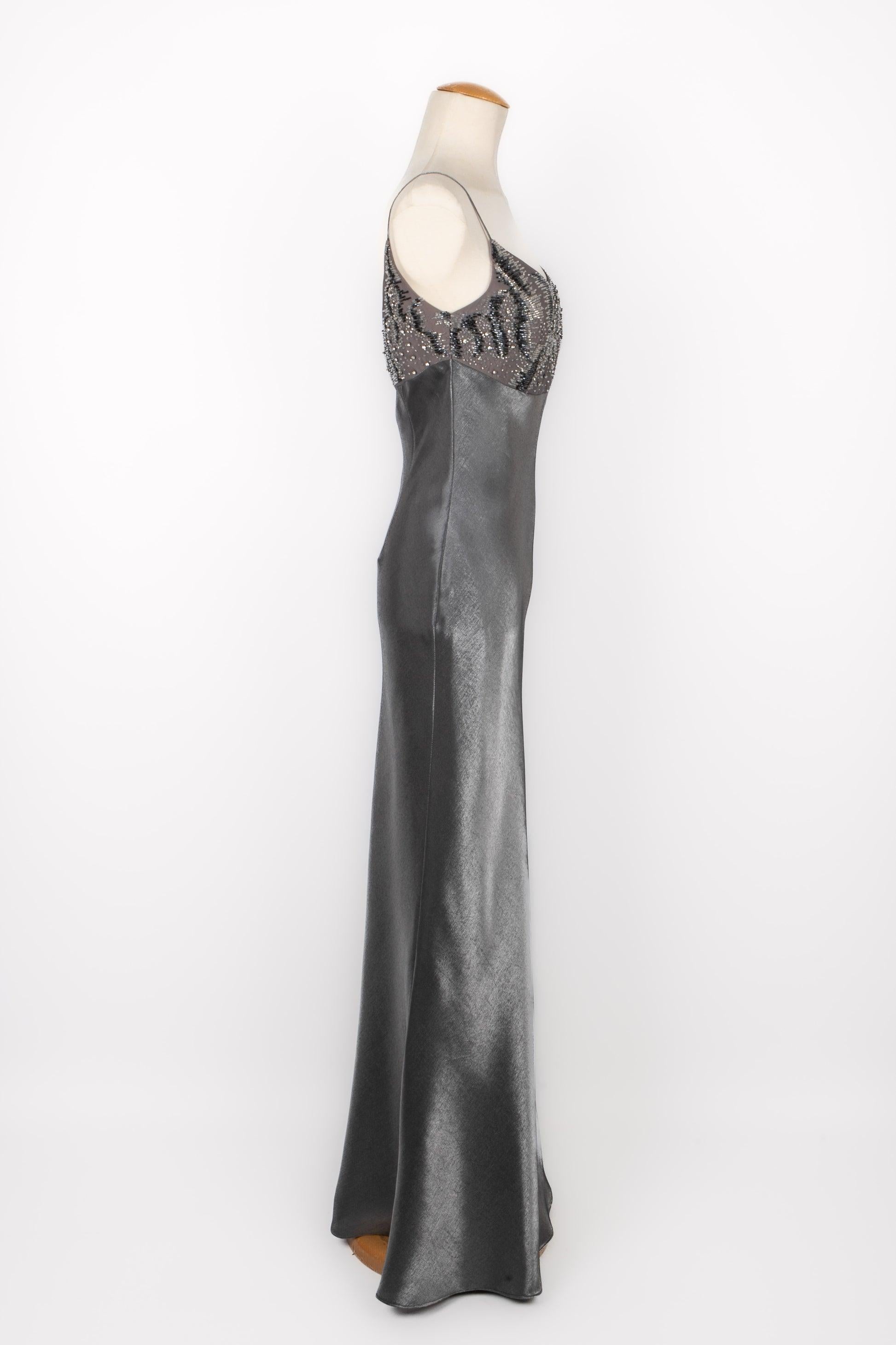 Christian Dior Silvery Grey Satin Dress In Excellent Condition For Sale In SAINT-OUEN-SUR-SEINE, FR