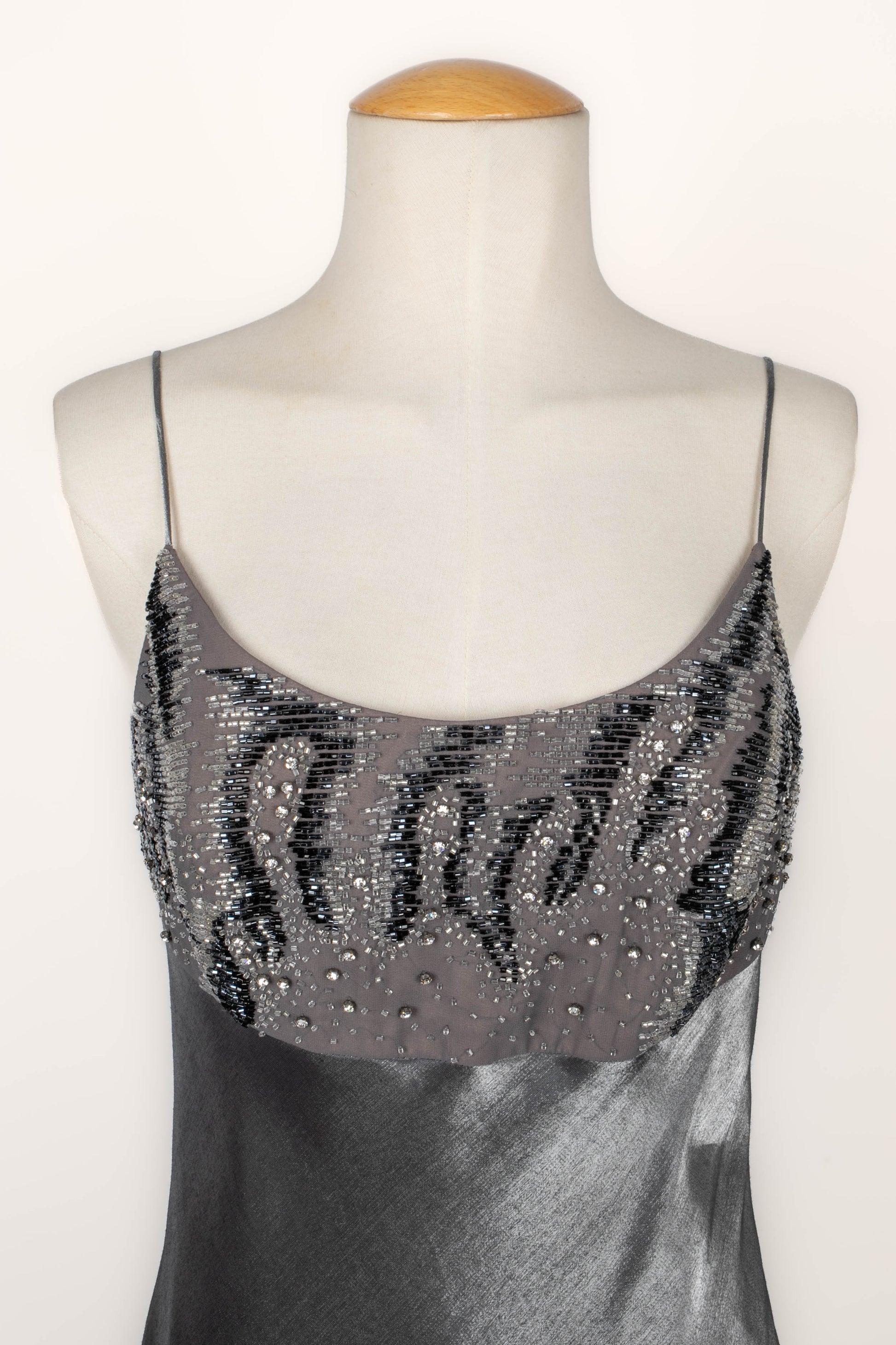 Women's Christian Dior Silvery Grey Satin Dress For Sale
