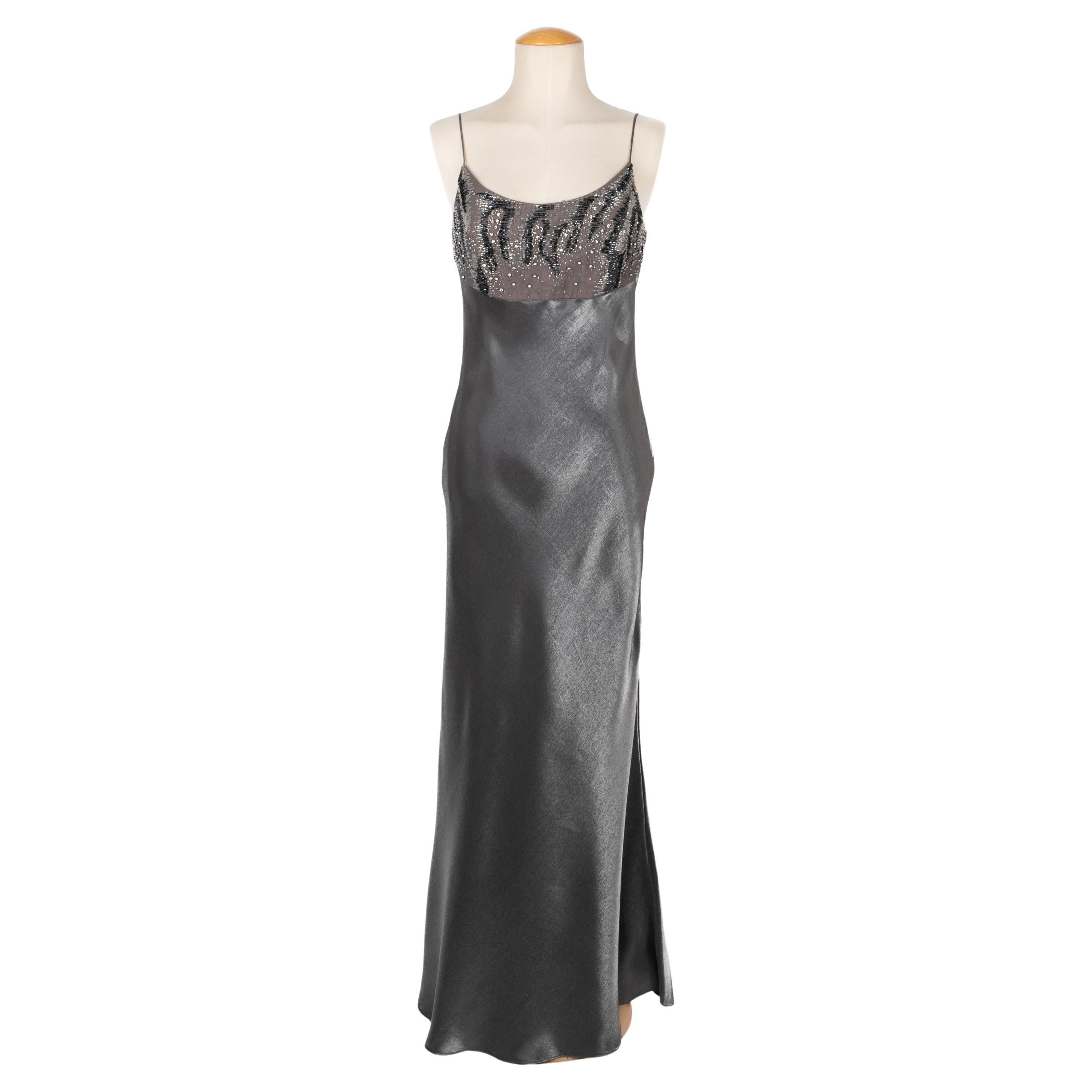 Christian Dior Silvery Grey Satin Dress For Sale