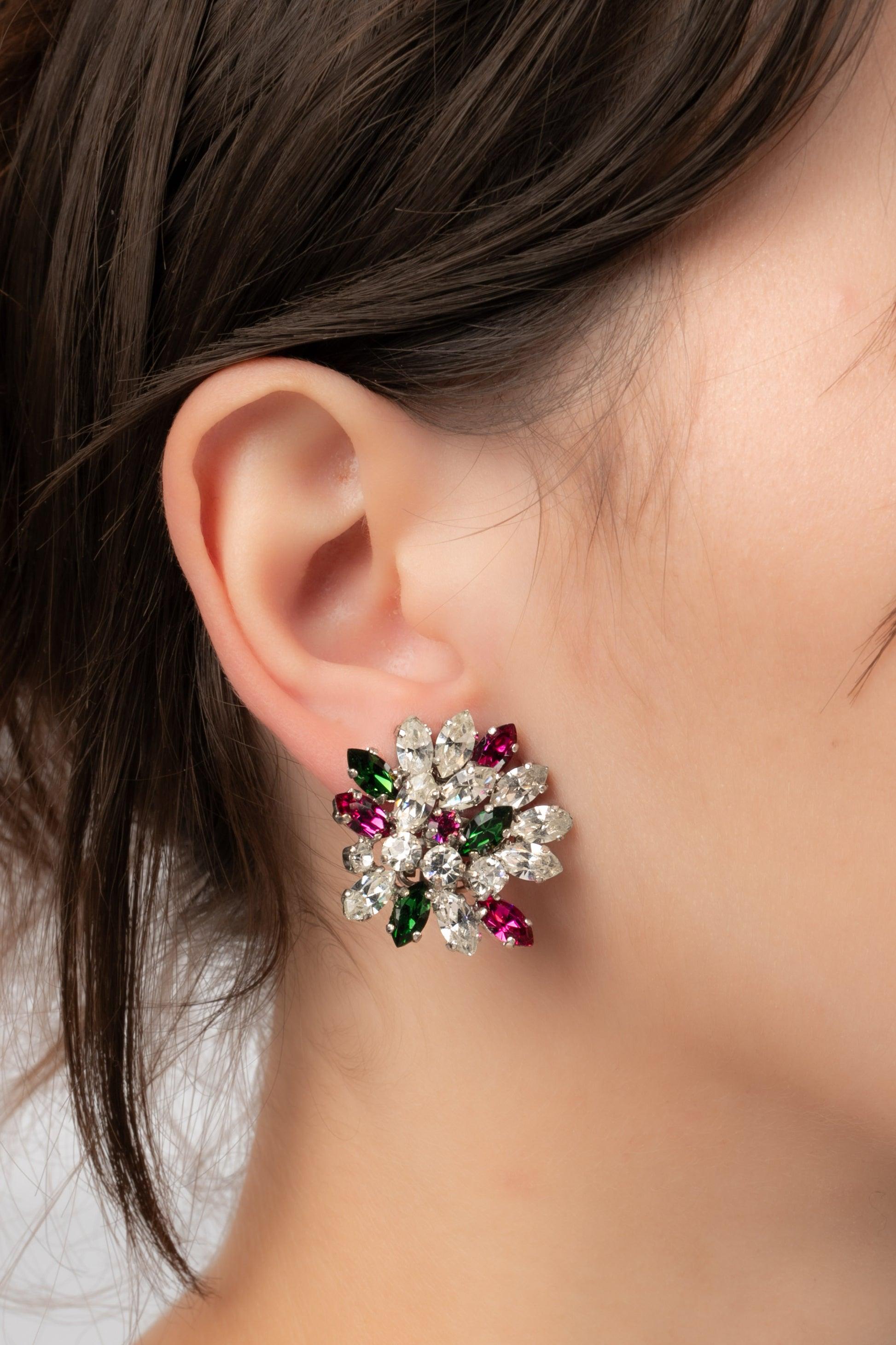 Christian Dior Silvery Metal and Rhinestone Earrings, 1973 2