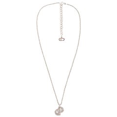 Vintage Christian Dior Silvery Metal Chain Pendant Necklace