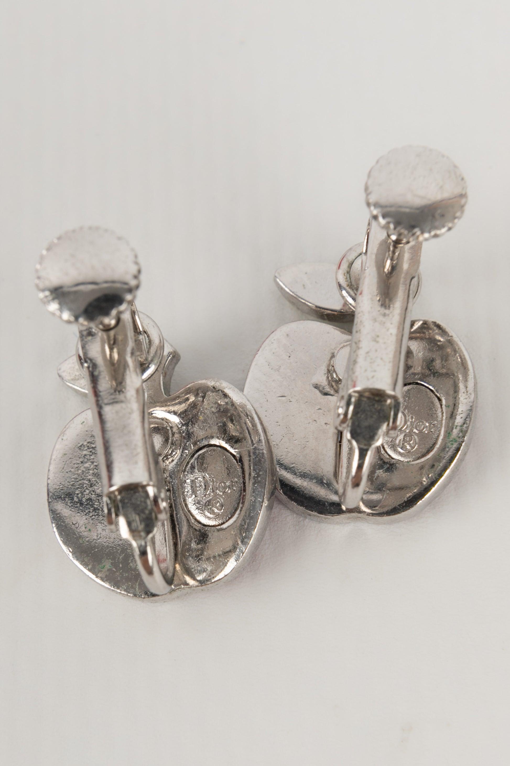 Christian Dior Silvery Metal Earrings with Enamel For Sale 1