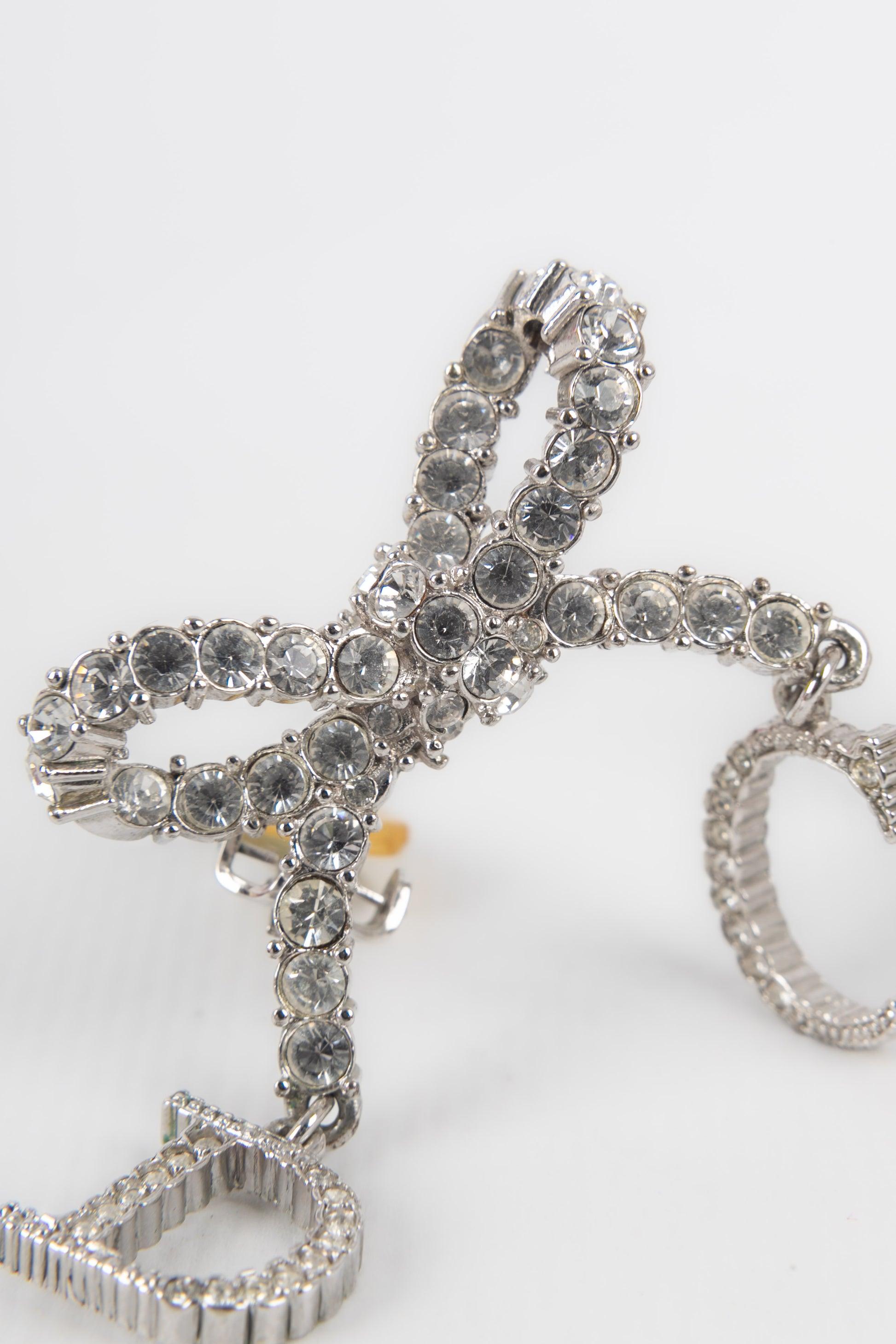Christian Dior Silvery Metal Earrings with Swarovski Rhinestones For Sale 2