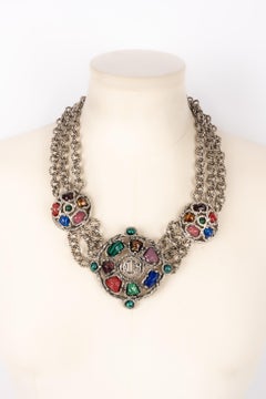 Christian Dior Silbernes Metallcollier mit Cabochons aus Glaspaste, 1990