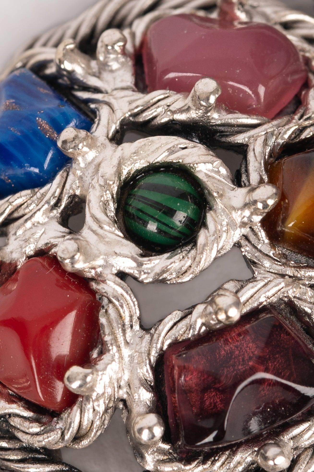 Women's Christian Dior Silvery Metal Necklace with Glass Paste Cabochons, 1990 For Sale