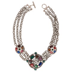 Christian Dior Silbernes Metallcollier mit Cabochons aus Glaspaste, 1990