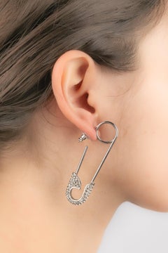 Christian Dior Silvery Metal 'Safety pin' Earrings