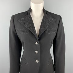CHRISTIAN DIOR Size 10 Black Crepe Velvet Trim Jacket