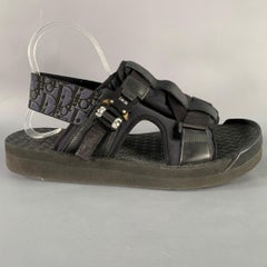 CHRISTIAN DIOR Size 11 Black Monogram Nylon Straps Sandals