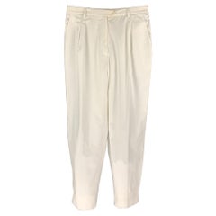 CHRISTIAN DIOR Talla 31 Blanco Plisado Talle Alto Pantalón de Vestir de Pata Ancha