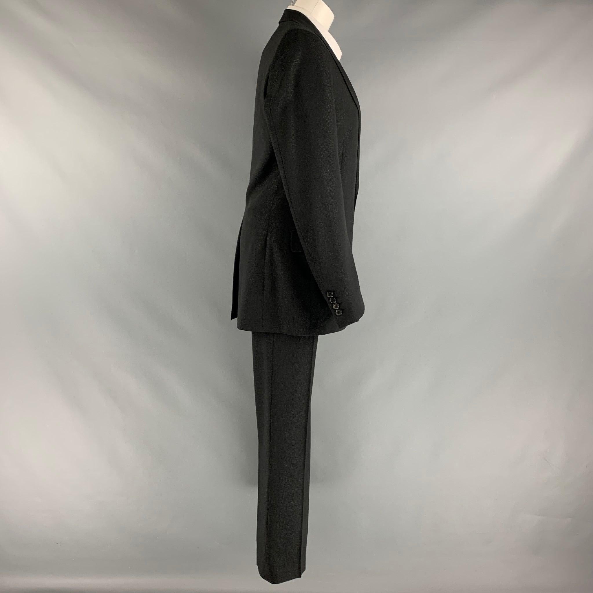 Men's CHRISTIAN DIOR Size 36 Black Silver Shimmery Polyester Blend Suit For Sale