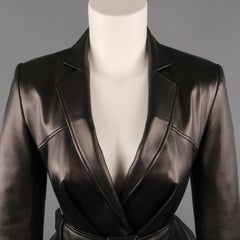 CHRISTIAN DIOR Größe 4 Schwarzer Leder-Blazer mit Schößchen und Gürtel