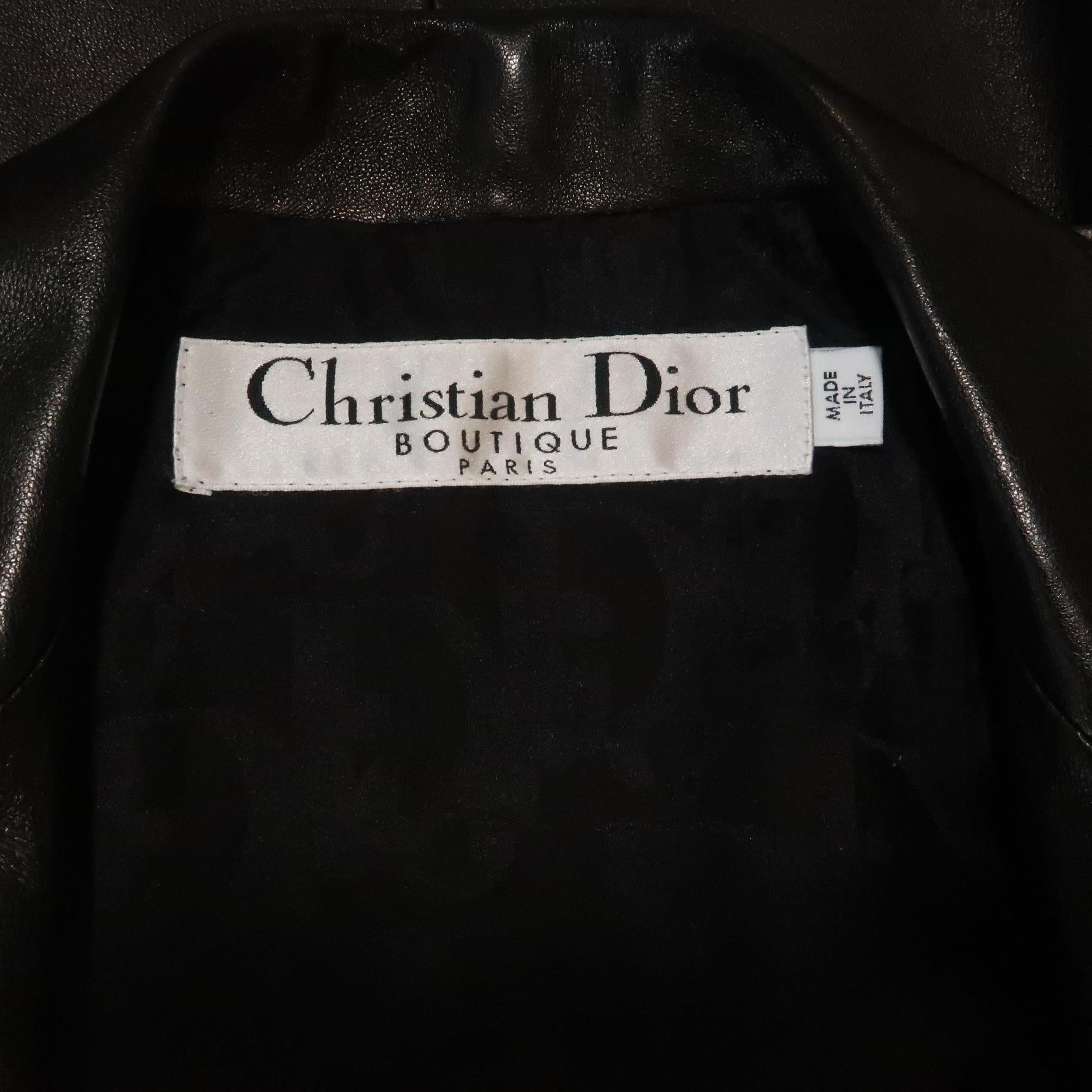 CHRISTIAN DIOR Size 4 Black Leather Belted Peplum Blazer 3