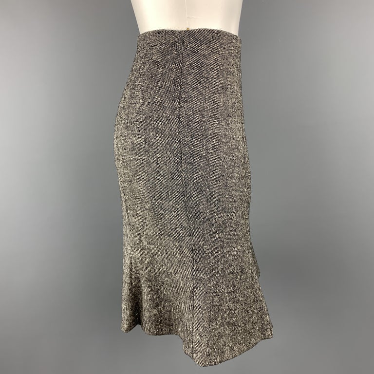 CHRISTIAN DIOR Size 4 Black and White Tweed Ruffle Flair Pencil Skirt ...